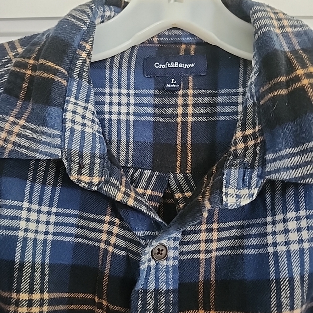 Coft And Barrow Men's Plaid Flannel 100% Cotton Blue Yellow Size Large - Picture 2 of 4